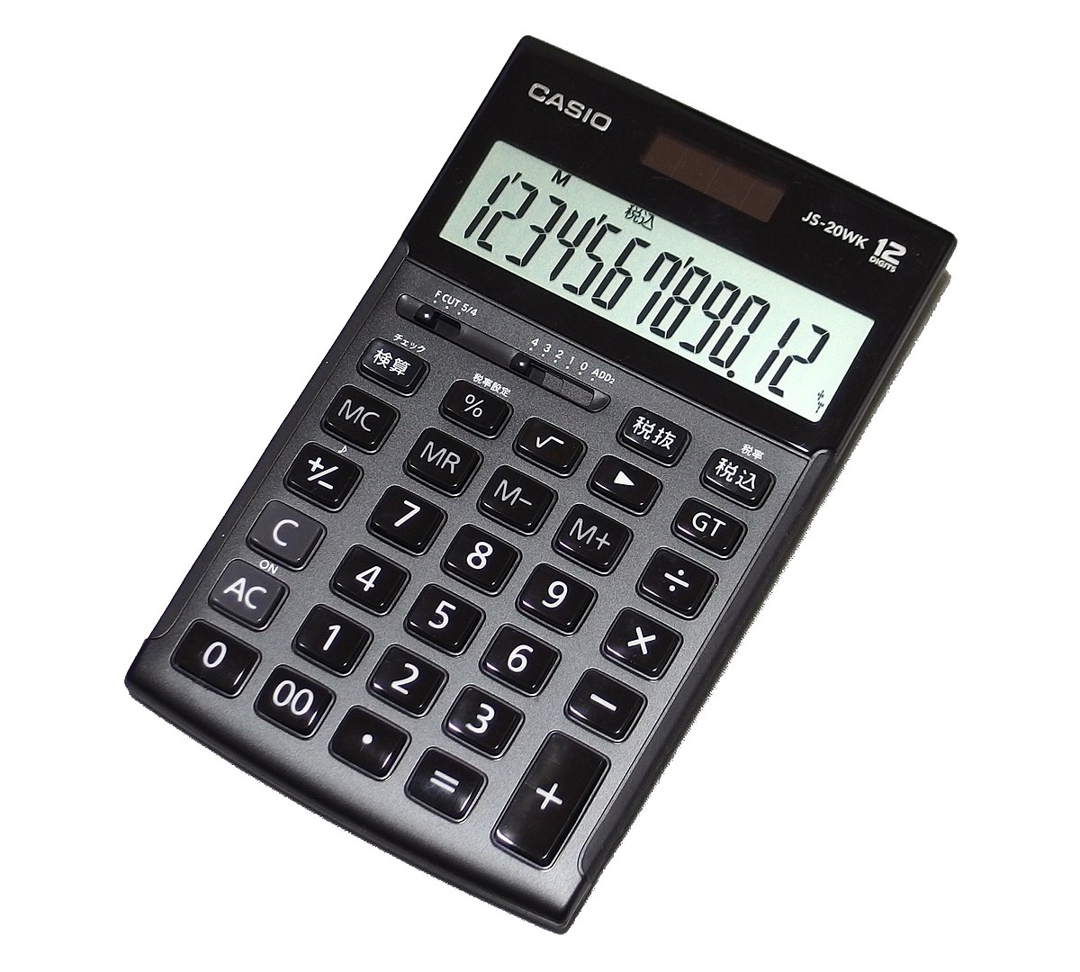 A calculator displaying financial calculations.