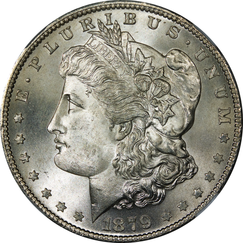 A close-up image of a silver Morgan dollar with clearly visible mint marks.