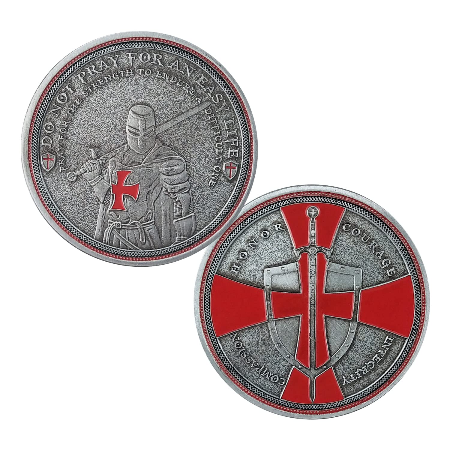 A silver coin with a red X over it.