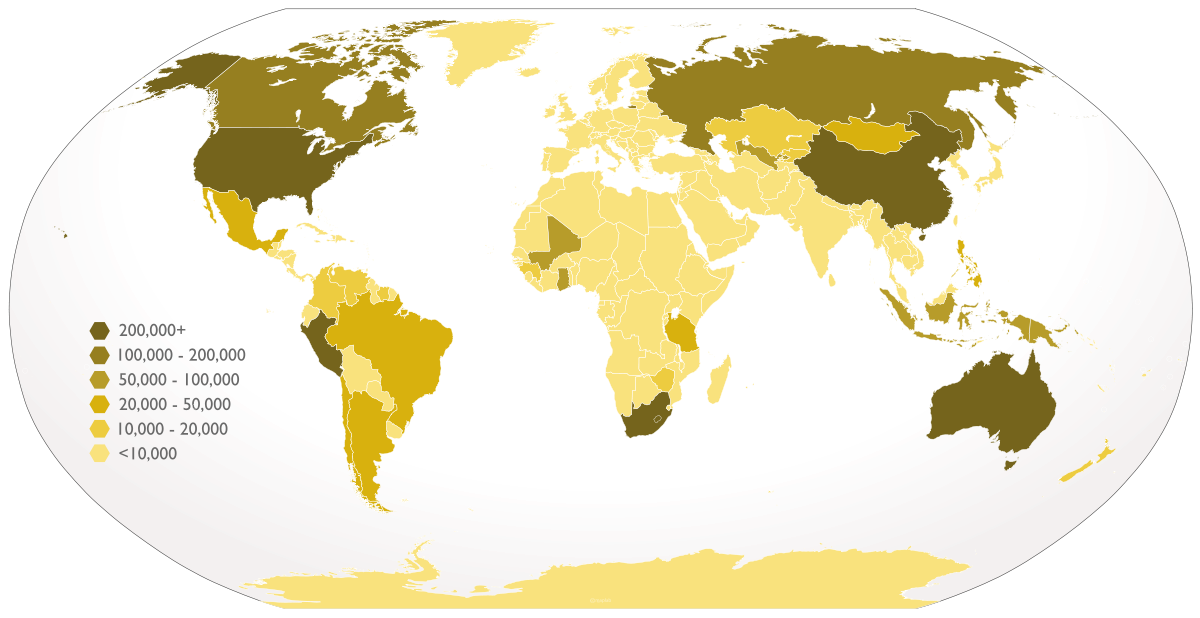 countries with the most gold