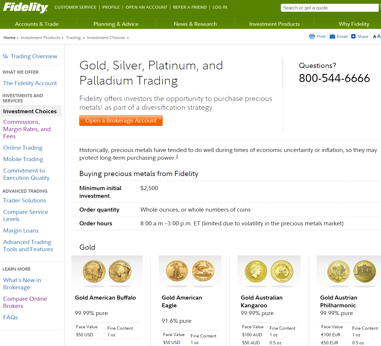 fidelity gold investment