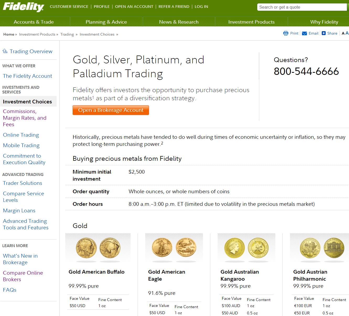 fidelity gold mutual funds