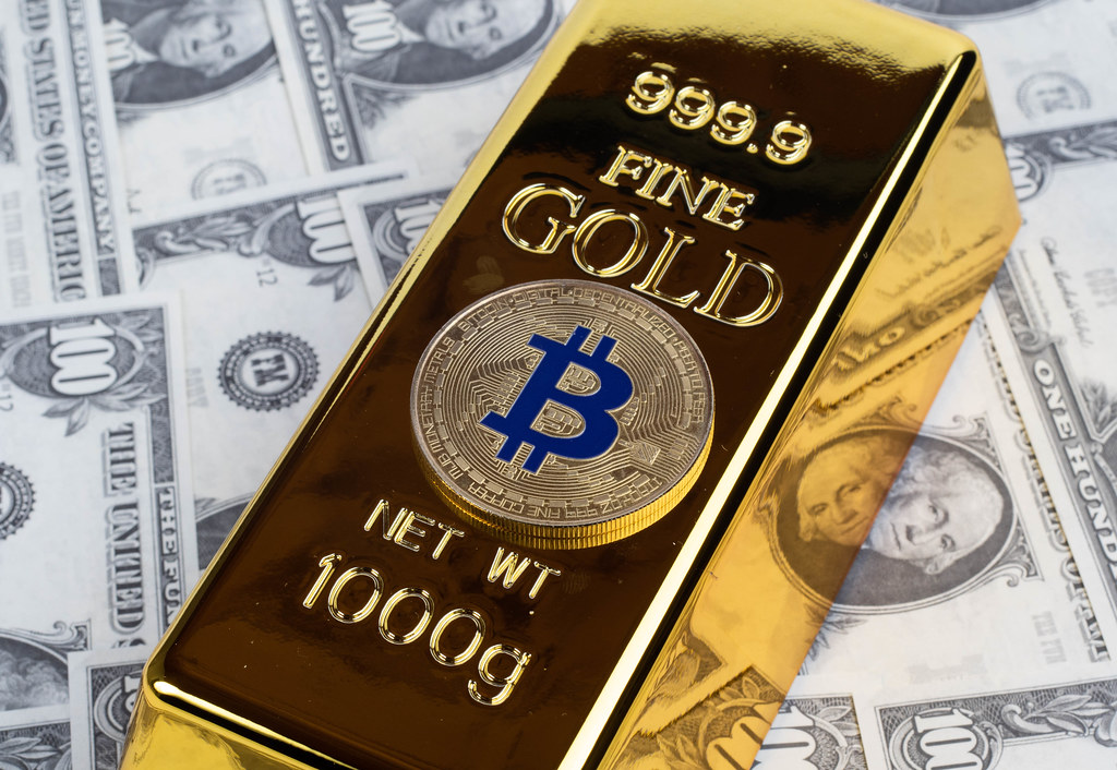 Gold bars and Bitcoins