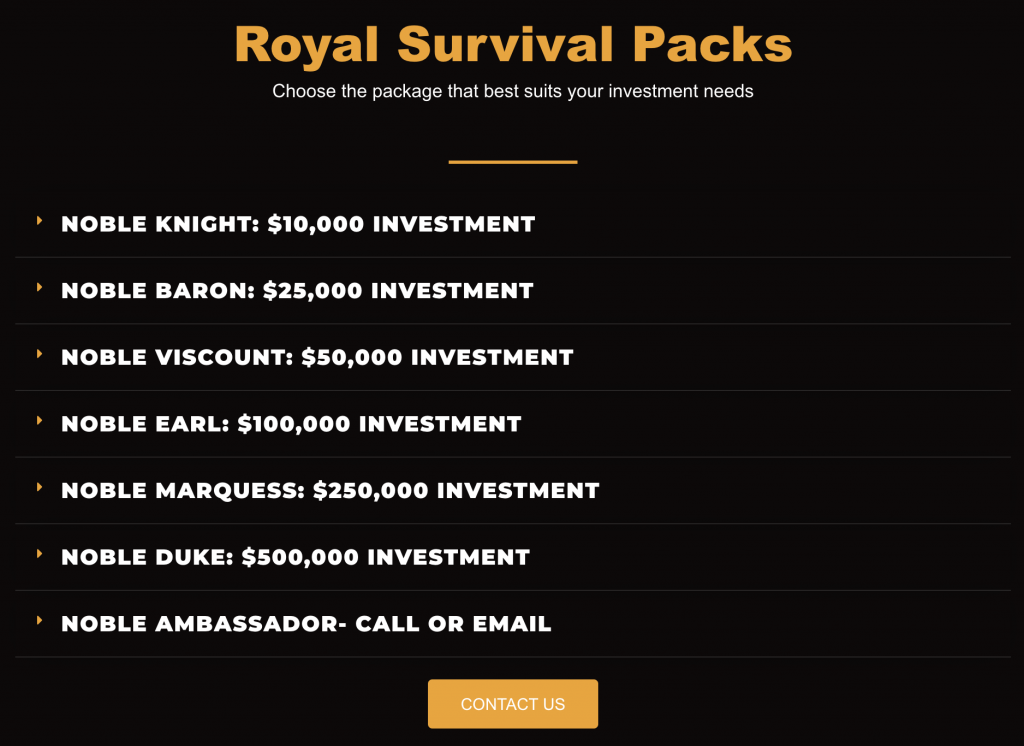 noble gold survival pack price