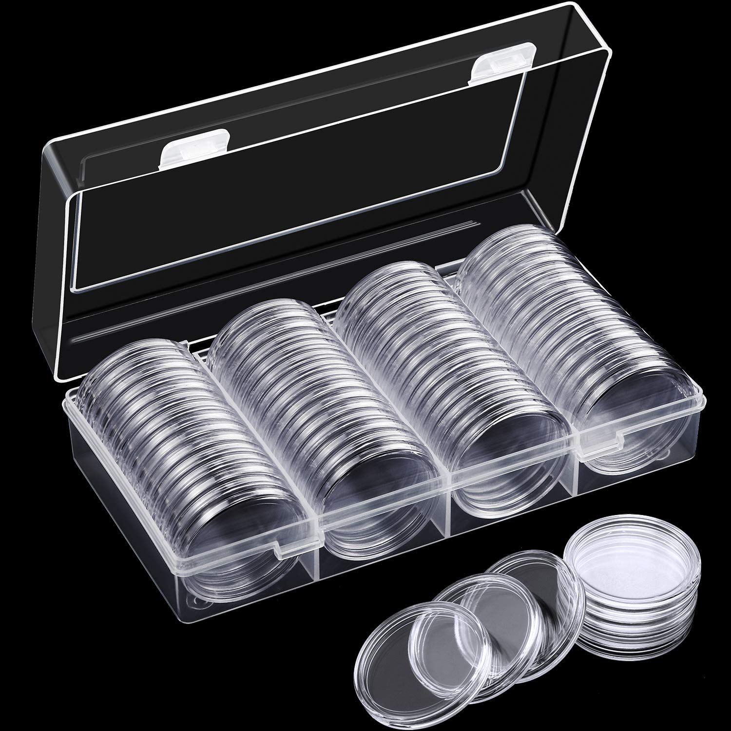 Silver bullion coins and bars stored in a protective case.