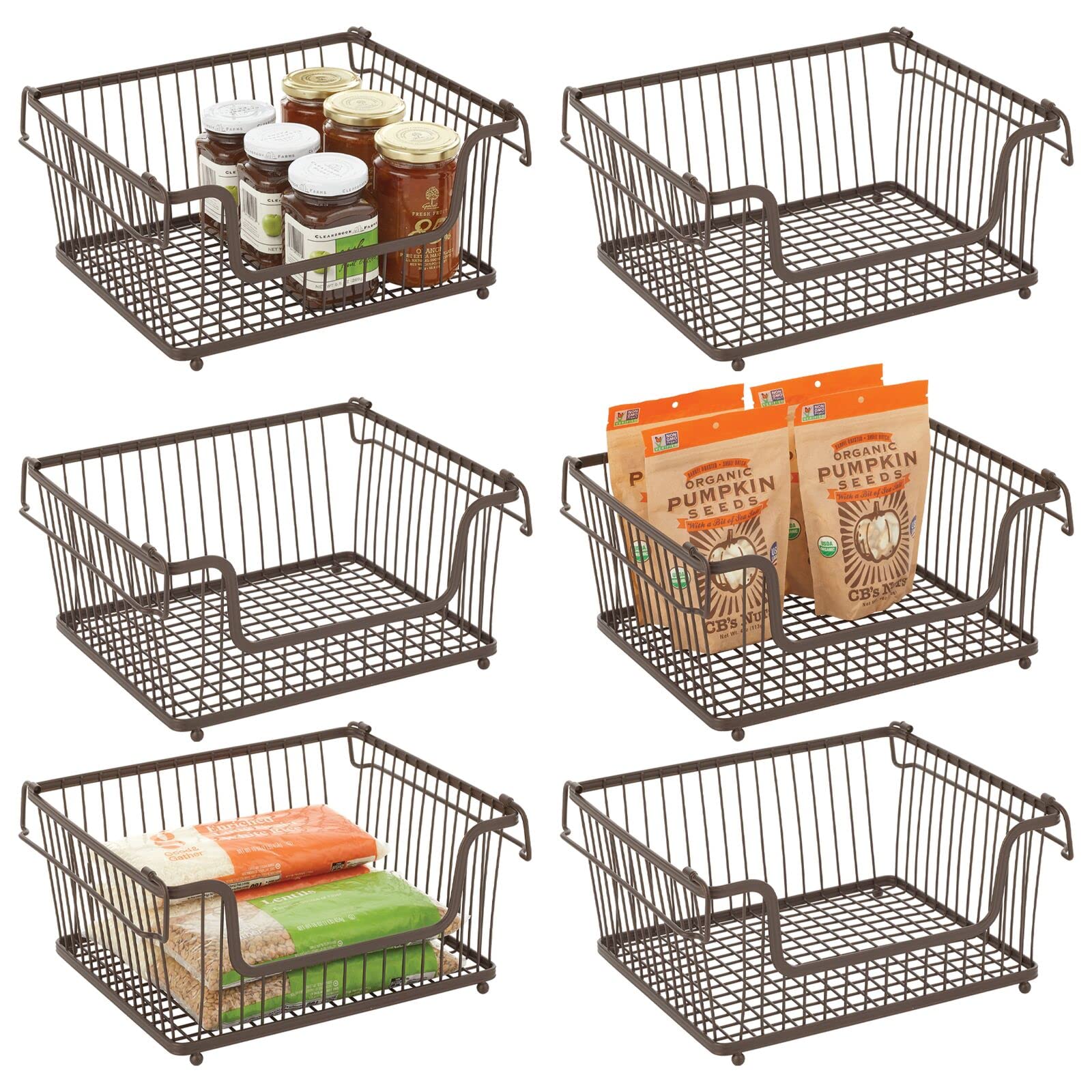 Stackable metal storage containers.