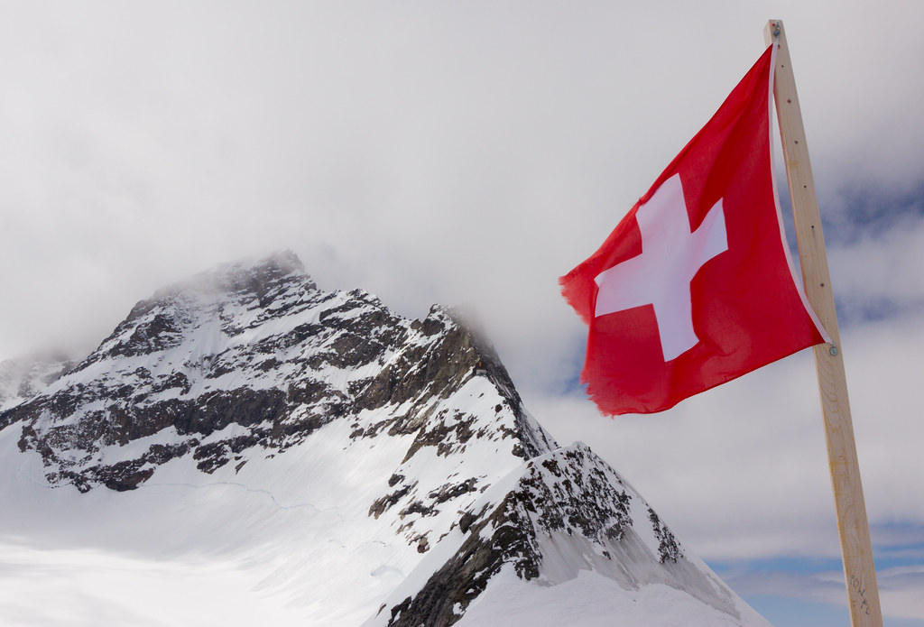 Swiss flag or Swiss Alps
